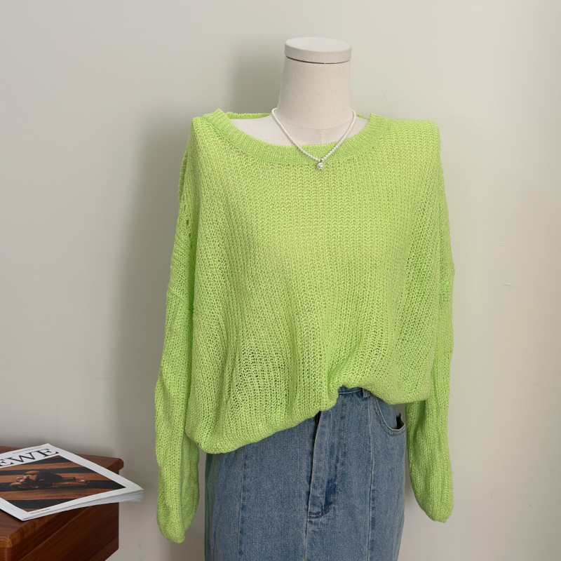 Clearance Sale Dopamine Green Youthful Stylish Round Neck Loose Lazy Hollow Knit Sweater Thin Long Sleeve Top Clearance Sale Dopamine Green Youthful Stylish Round Neck Loose Lazy Hollow Knit Sweater Thin Long Sleeve Top