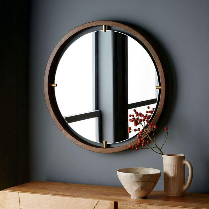 [USD 108.53] Japanese solid wood round mirror original wood wall mirror ...