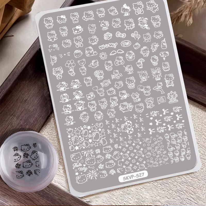 Mary Cat Nail Art Stamping Plate Hello Kitty Cartoon Image English Gothic DIY Nail Template Transfer Tool Mary Cat Nail Art Stamping Plate Hello Kitty Cartoon Image English Gothic DIY Nail Template Transfer Tool