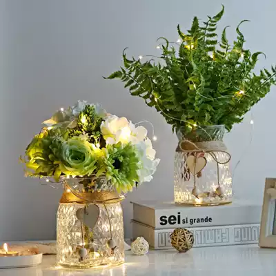 Night light Nordic simulation rose hydrangea dry flower fake flower set floral home accessories furnishings ornaments silk flower potted