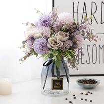 Elegant Healing Ensemble Simulation Powder Purple Embroidered Ball Peony Bouquet Advanced Gear Light Lavish Floral Guests Restaurant Table Home Decoration
