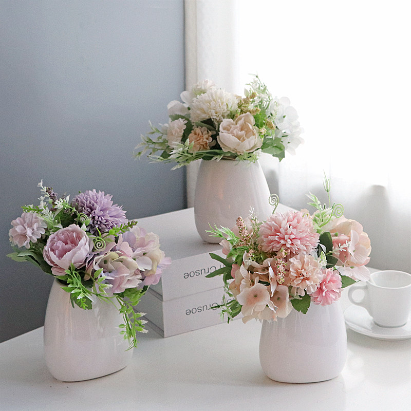 White ceramic mini vase flower peony rose flower decoration decoration Nordic small fresh living room dining room