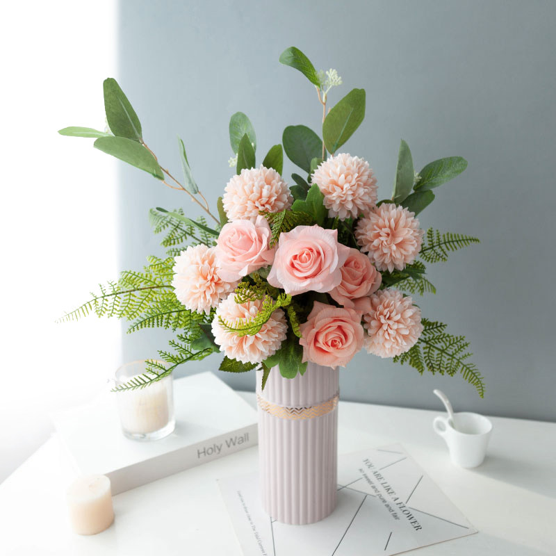 Simulation sweet and small fresh high simulation rose embroidered ball fake simulation green plant flower and grass living room table flower Xuan guan