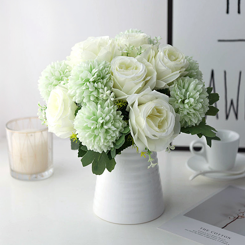 Love home simulation rose bouquet set Floral home fake flower decoration Silk flower Living room dining table potted ornaments Dried flowers