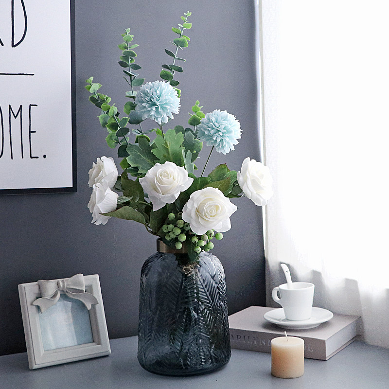 Small light luxury American simulation fake silk roses large floor-to-ceiling living and dining room table floral decorations home decoration