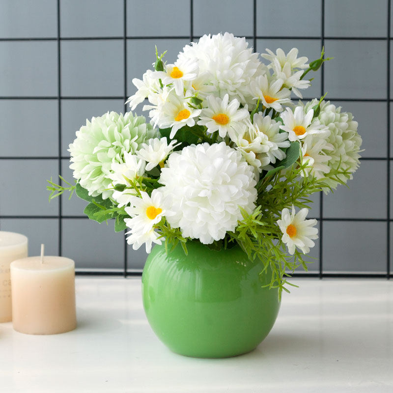 Nordic Small Clear New Green White Daisy Sun Emulation Fake Silk Plastic Flowers INS Table Guest Dining Room Tabletop Floral Bottle
