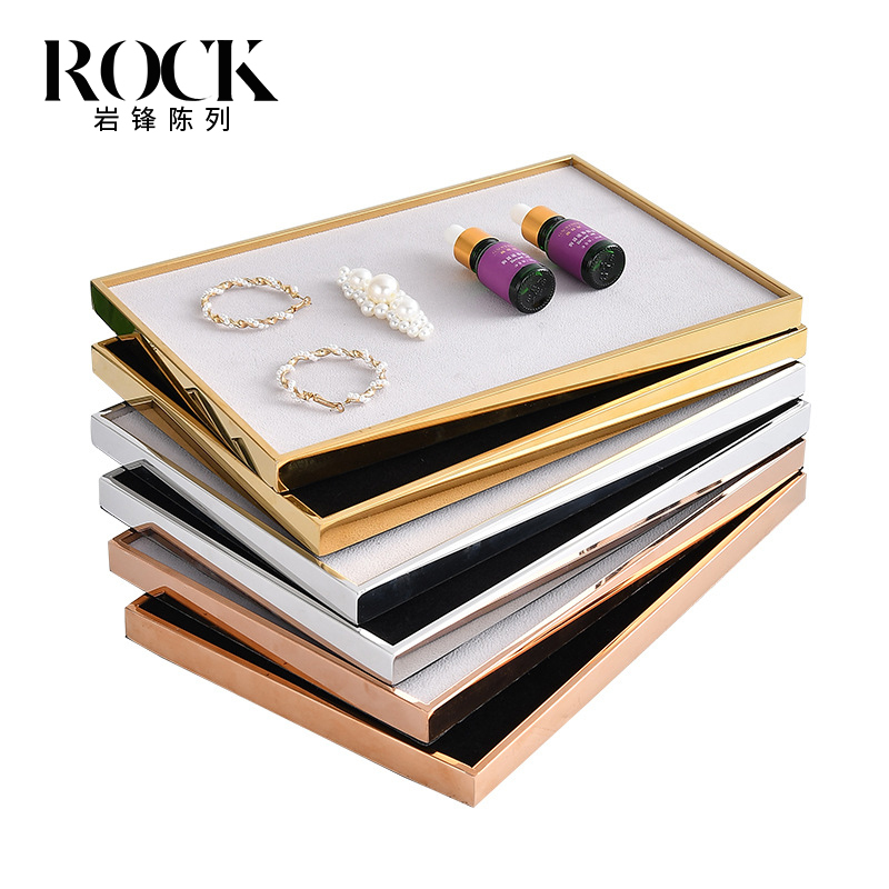 Stainless Steel Velvet Jewelry Tray Display Tray Perfume Beauty Products Watch Glasses Display Rack Storage Tray