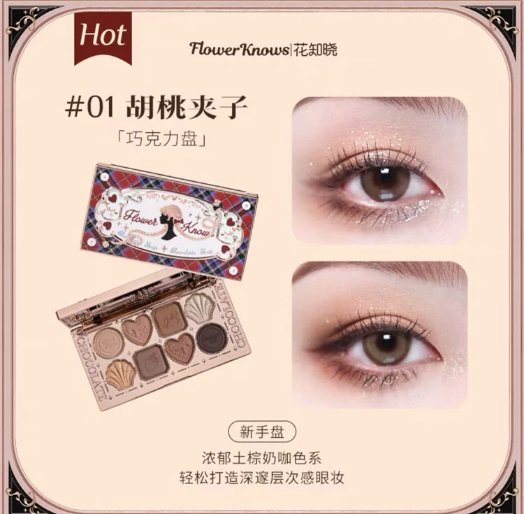 Палетка теней Flower Knows Chocolate Shop Eight Colors Matte Sequins 01 Nutcracker Легко сочетается каждый день