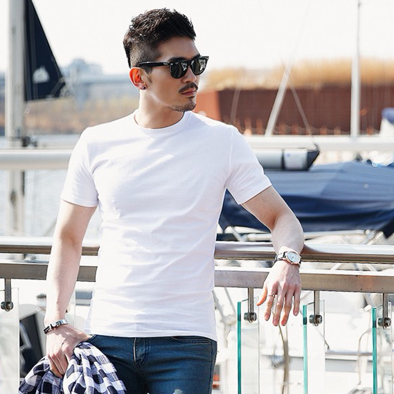 Korean Men's Summer Slim-Fit White Undershirt Half-Sleeve Korean Style Trendy T-Shirt Pure Cotton Round Neck Casual Short-Sleeve T-Shirt Korean Men's Summer Slim-Fit White Undershirt Half-Sleeve Korean Style Trendy T-Shirt Pure Cotton Round Neck Casual Short-Sleeve T-Shirt