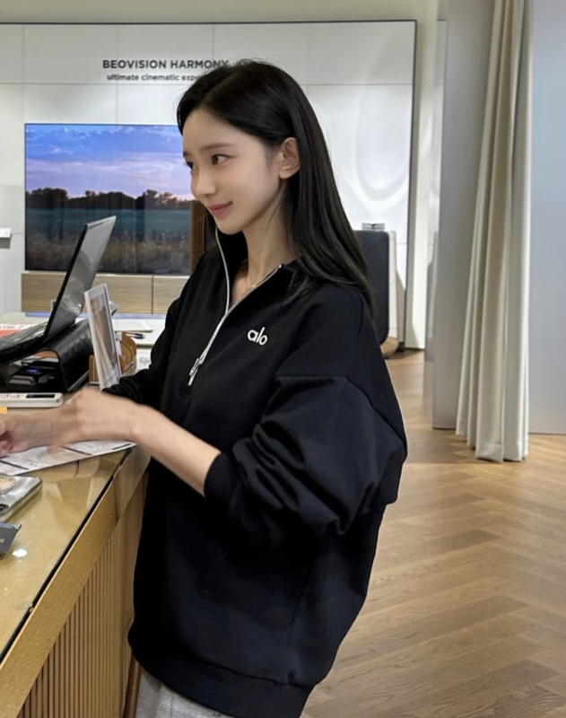 【National Trend】Alo Jisoo Style Sweatshirt Accolade Hooded Stand Collar Fleece Sweatshirt Sweatpants