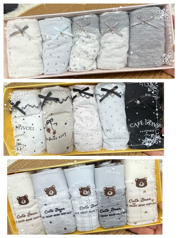 In Stock Flora 5-Pack Box Little Bear Cartoon Mid-Waist Underwear Solid Color 2026 New Model
