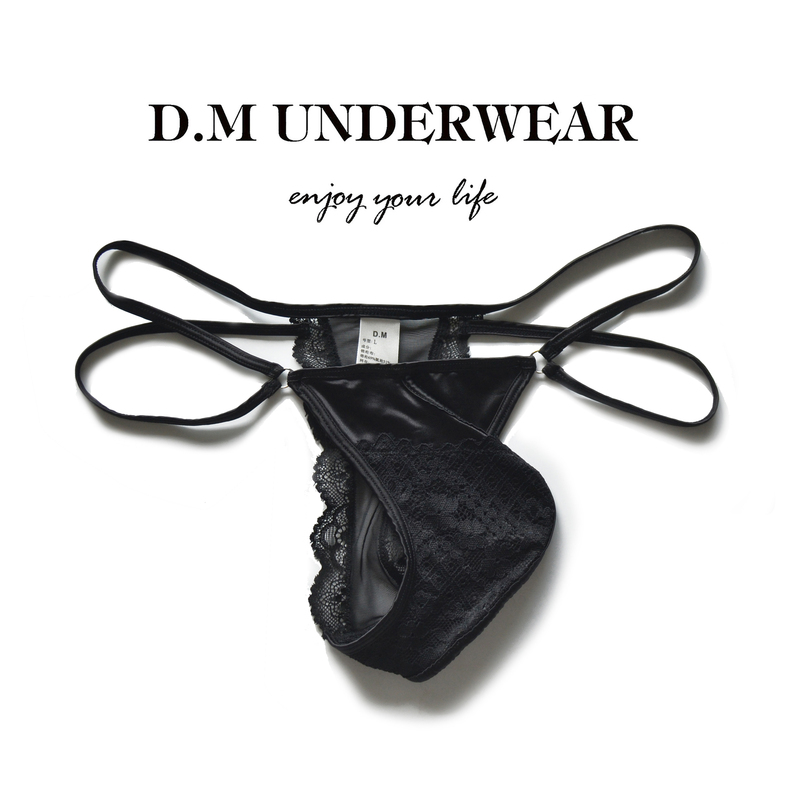 D.M Men's Thong Low-Rise Sexy Lace Trim Quick-Drying Breathable T-Pants Solid Color Single Thong T-Pants Erotic Temptation Mesh