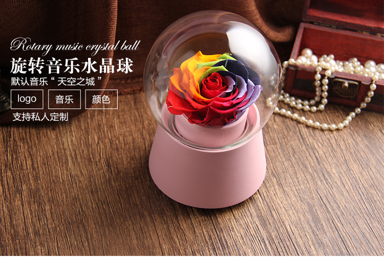 Xoay âm nhạc pha lê bóng vĩnh cửu hoa bảo quản DIY hộp hoa khô flower glass chuông bìa hoa sắp xếp chất liệu