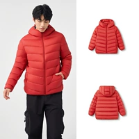 Кирпично-красный с капюшоном-белый утиный пух