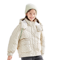 Balabala Girls Down Jacket Winter Hooded Parent-child Warm Childrens Clothing Medium and Large Childrens Printed Jacket