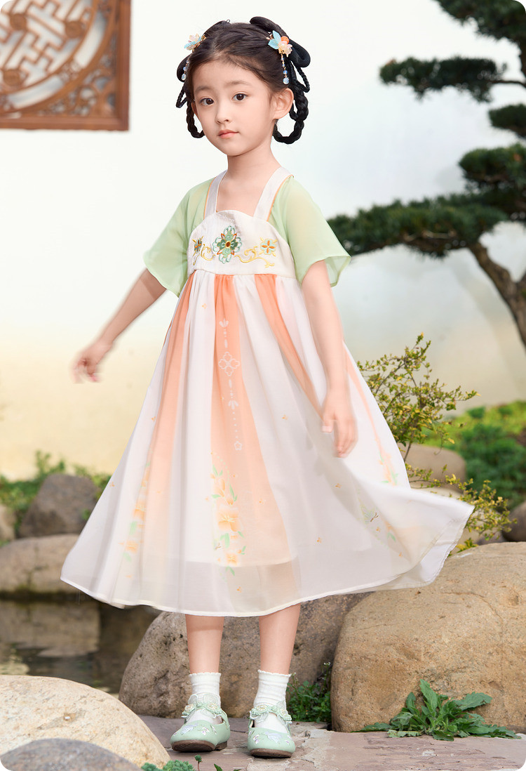 китайский костюм 巴拉巴拉童装女童洋装儿童裙子夏装刺绣国风汉服襦裙新中式撞色 Balabala