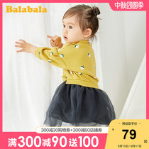 Balabala girl princess dress autumn and winter baby Foreign skirt children plus velvet dress thick