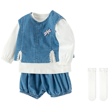 (Same style in the mall) Balabala childrens clothes for baby girls in spring and autumn suits fashionable cute and trendy