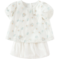 (Same style in the mall) Balabala childrens clothing girls short-sleeved suit 2024 new summer clothes childrens clothes fashionable