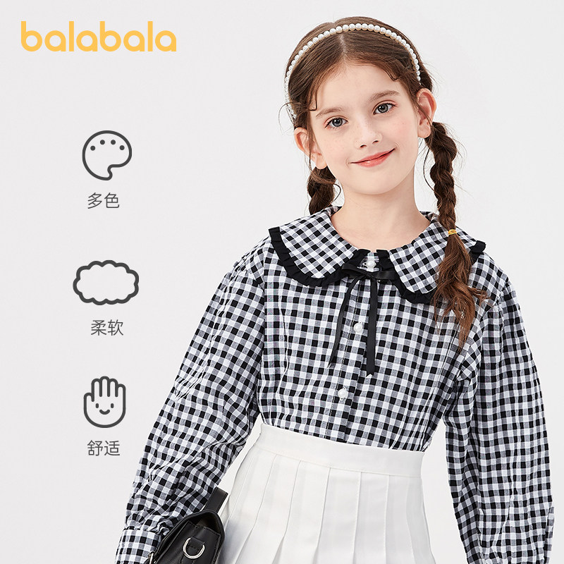 Bala Bala Girl Shirt Long Sleeve Spring Autumn Style Large Child Children Long Sleeve Shirt Fashion Turning the Ocean Pie Trend