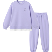 Balabala childrens clothing girls suit 2024 autumn new style medium and large childrens fake two-piece contrasting color childrens two-piece set trendy