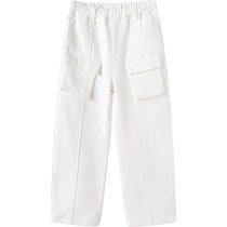 Balabala childrens clothing girls pants winter clothes medium and large childrens velvet denim trousers childrens wide-leg pants sweet and cool solid color