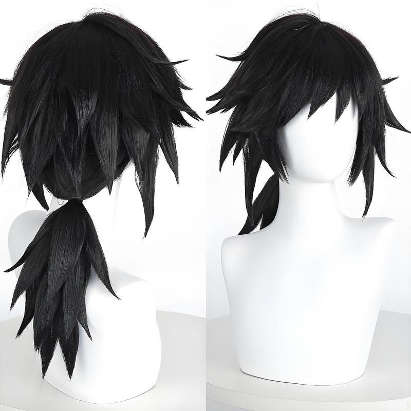 Demon Slayer: Kimetsu No Yaiba - Tomioka Giyuu Water Pillar Big Curly Thick Fluffy Synthetic Hair One-Piece Hairpiece Rose Net Cosplay Wig