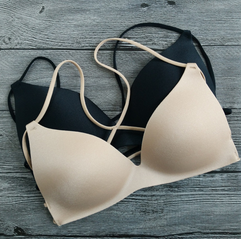 Ban nhạc tam giác mỏng cup mềm cup không có vòng thép chéo tay chạm bikini làm đẹp đồ lót backless áo ngực hở lưng