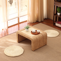 Rattan small tea table tatami table Japanese floating window table round solid wood Zen simple balcony creative low table
