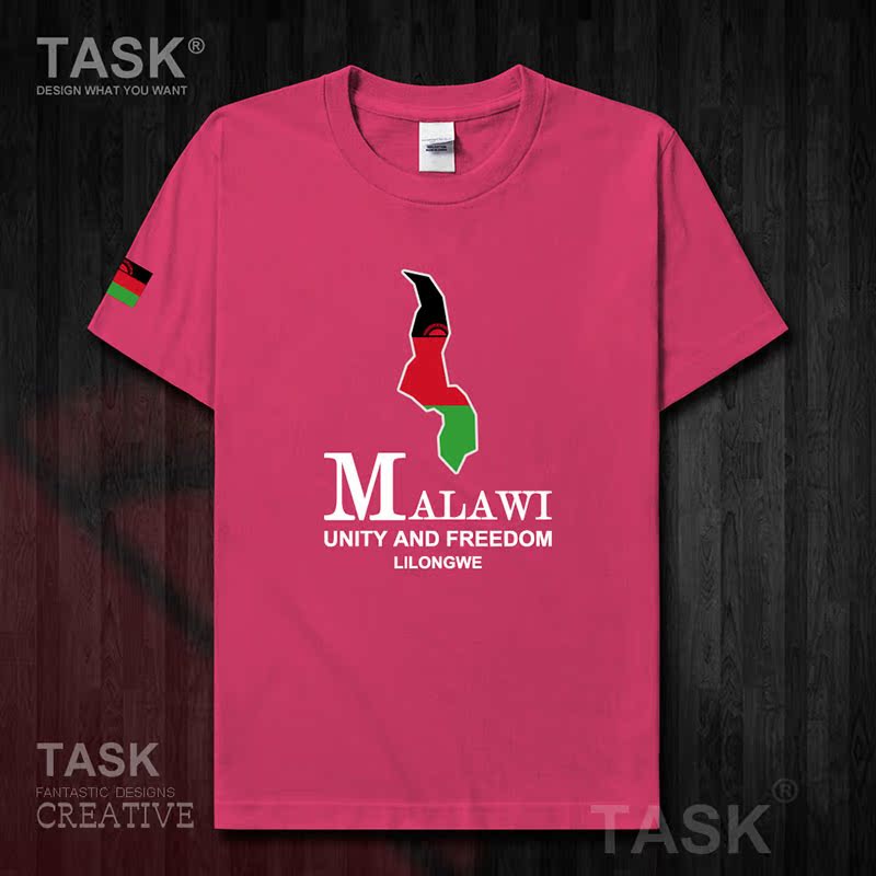 TASK Malawi Quốc Bản đồ bông ngắn tay áo thun áo T-nam và nữ Casual Half-Sleeve in 50