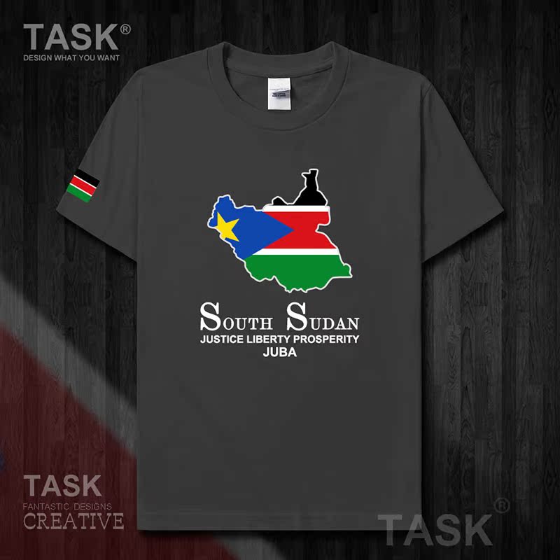 TASK Nam Sudan Quốc Bản đồ bông ngắn tay áo thun nam và Casual nữ T-shirt Spout Summer 50