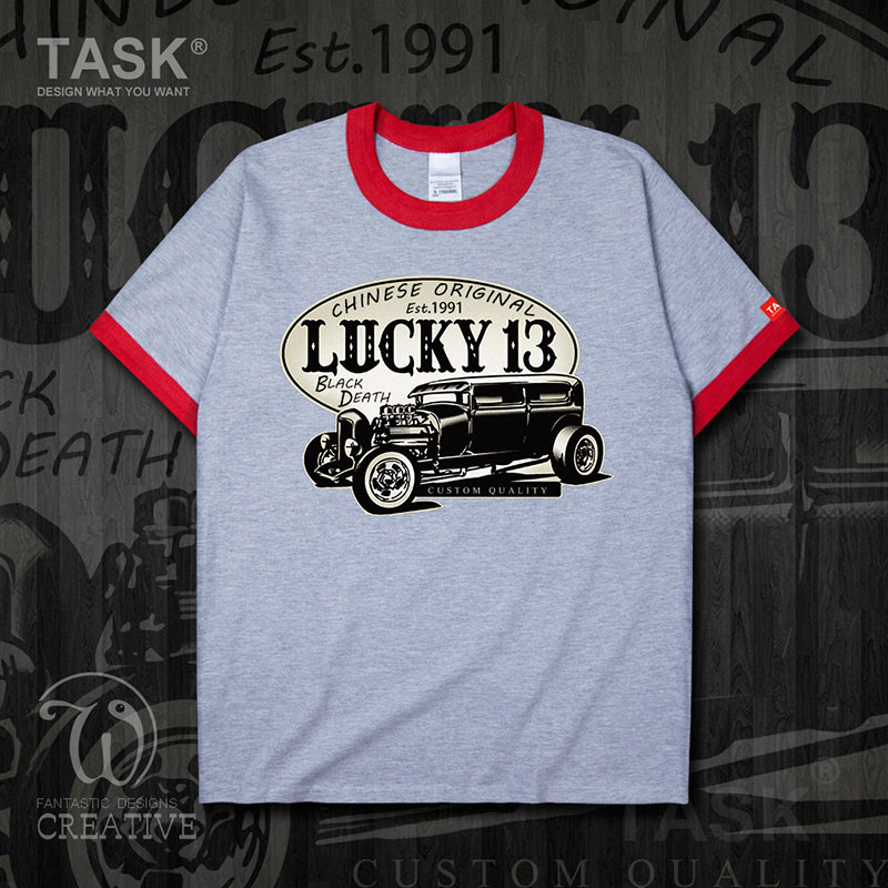 Fans TASK cổ điển Nostalgic Vintage Car Casual Loose ngắn SleeveT áo thun nam và nữ Trend áo thun 0007