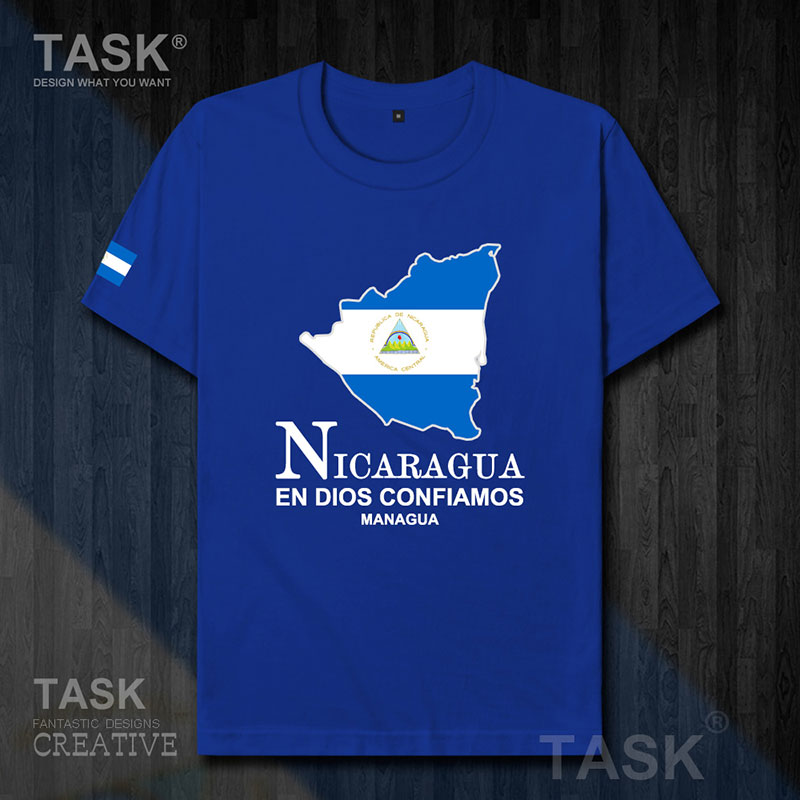 TASK Nicaragua Quốc Bản đồ bông ngắn tay áo thun nam và nữ Casual kích thước lớn ăn mặc mùa hè 50