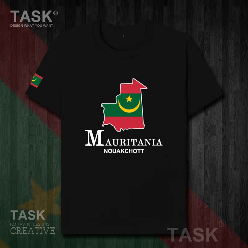 TASK Mauritania Quốc Bản đồ bông ngắn tay áo thun nam và nữ thể thao T-Shirt Summer 50