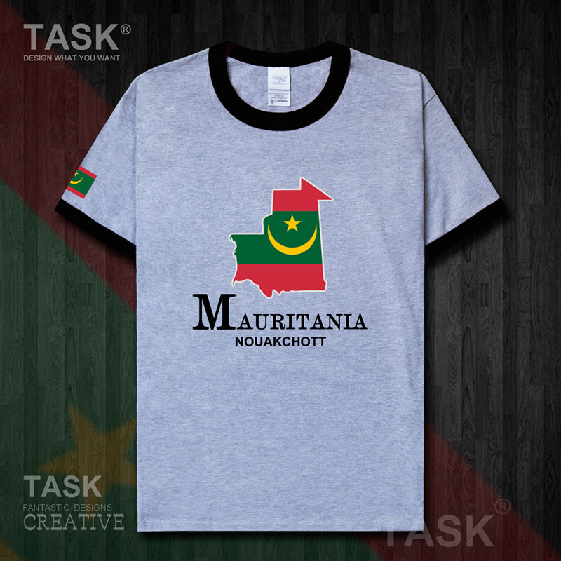 TASK Mauritania Quốc Bản đồ bông ngắn tay áo thun nam và nữ thể thao T-Shirt Summer 50