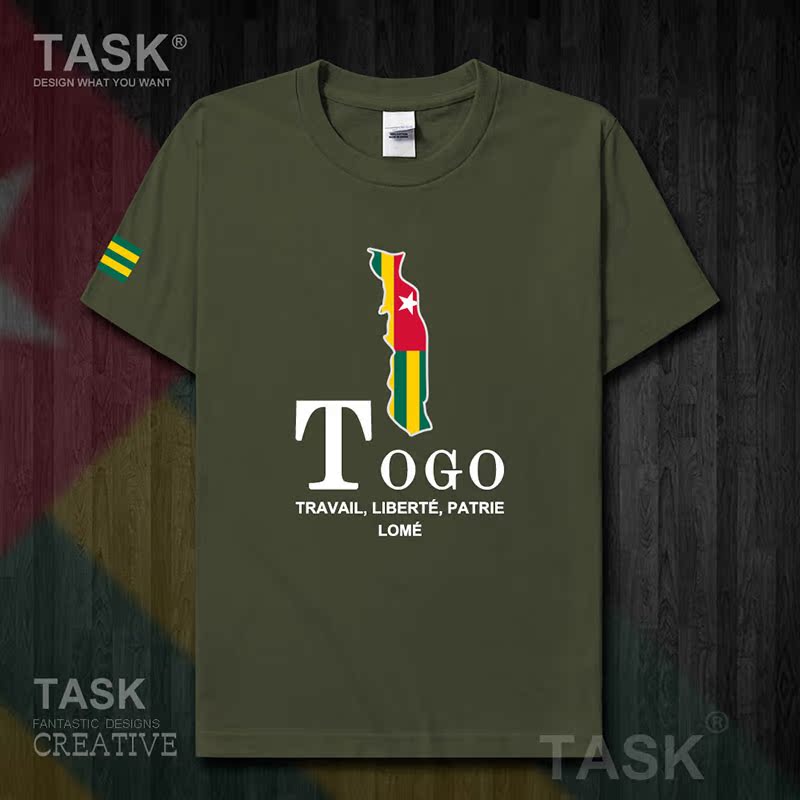 TASK Togo Togo Quốc Bản đồ bông ngắn tay áo thun nam thể thao giản dị mặc Student Slack T-Shirt 50