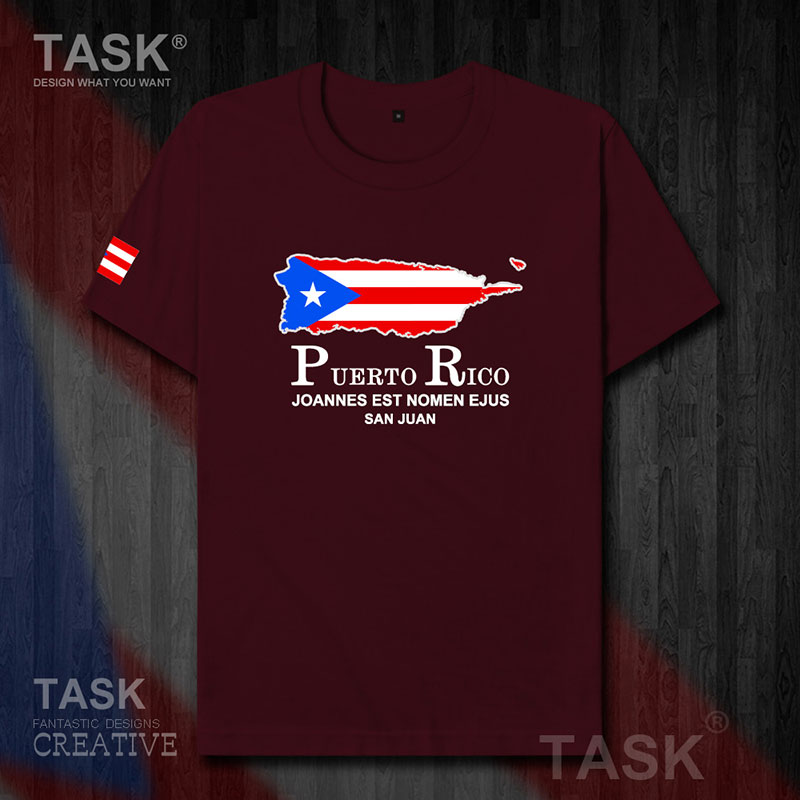 TASK Puerto Rico Puerto Rico Rico Quốc Bản đồ bông ngắn tay áo thun nam và nữ thể thao Lên trên Siapp 50