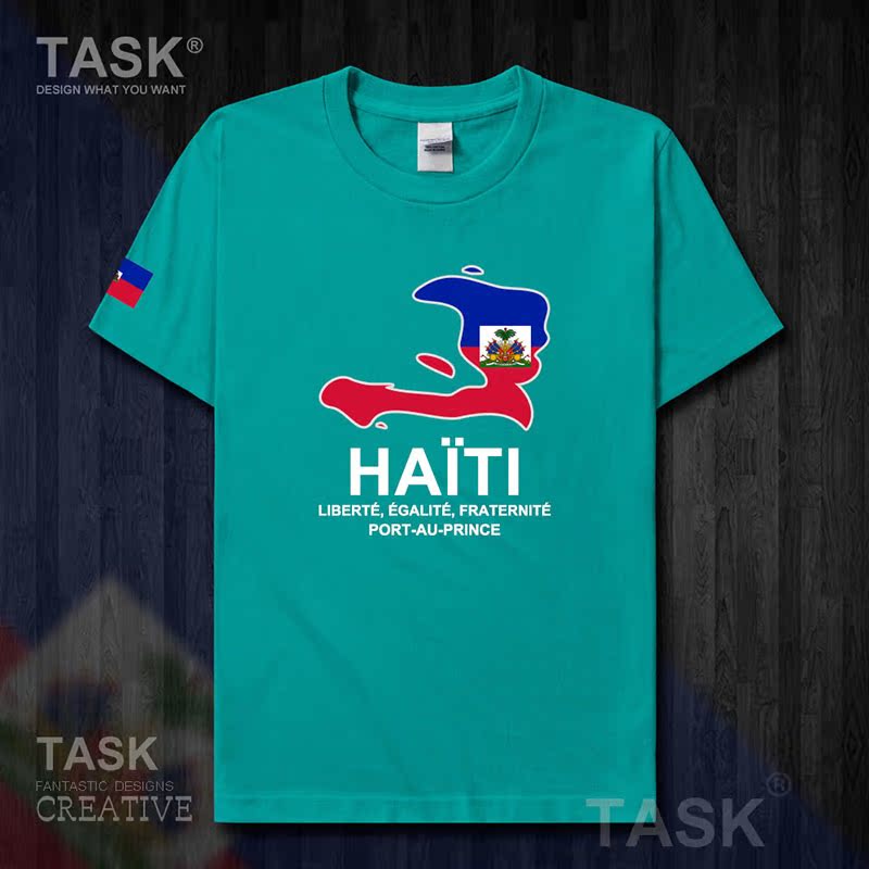 TASK Haiti Quốc Bản đồ Creative bông ngắn tay áo thun nam và nữ Casual thể thao Half-Sleeve Summer 50