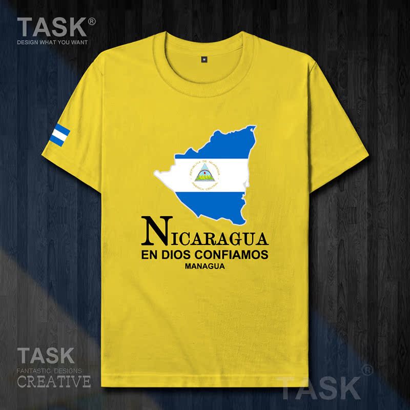 TASK Nicaragua Quốc Bản đồ bông ngắn tay áo thun nam và nữ Casual kích thước lớn ăn mặc mùa hè 50