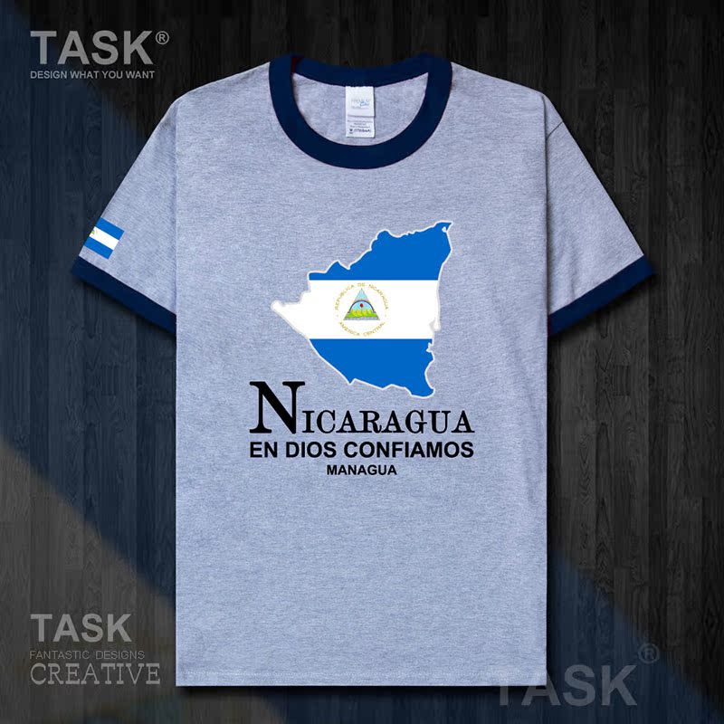 TASK Nicaragua Quốc Bản đồ bông ngắn tay áo thun nam và nữ Casual kích thước lớn ăn mặc mùa hè 50