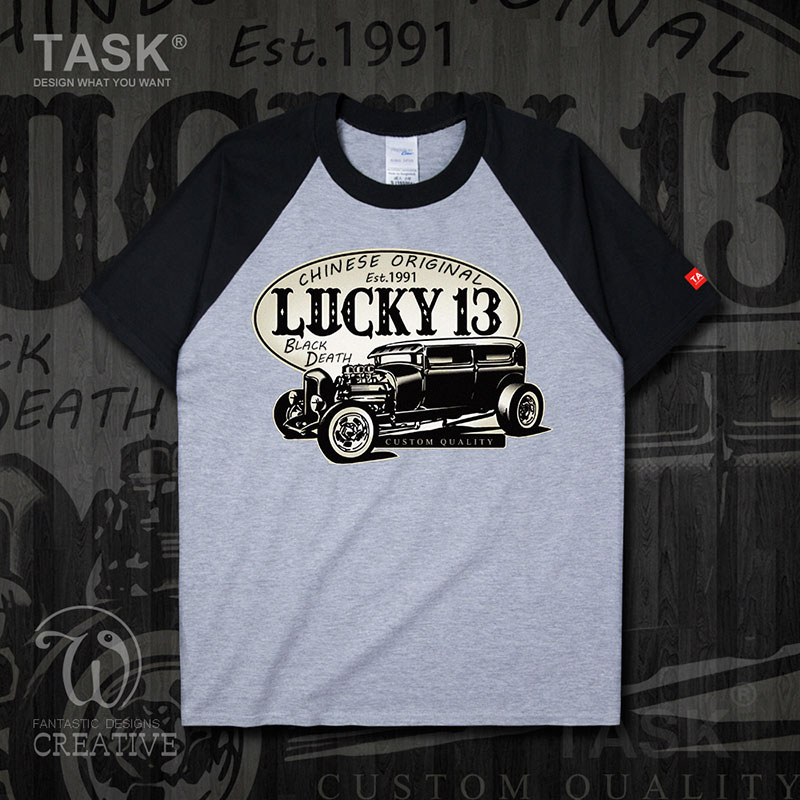 Fans TASK cổ điển Nostalgic Vintage Car Casual Loose ngắn SleeveT áo thun nam và nữ Trend áo thun 0007