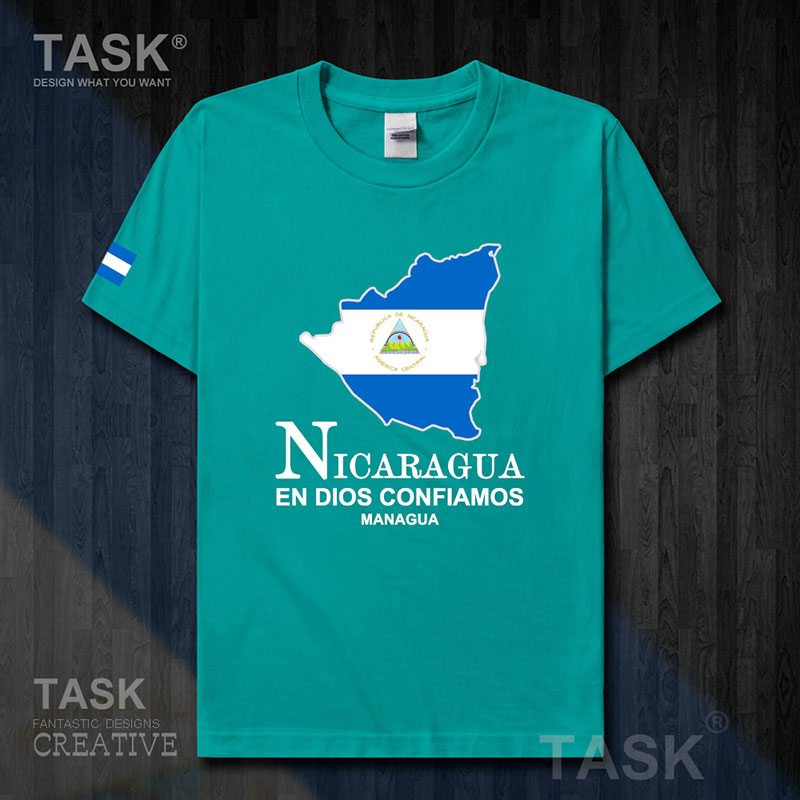 TASK Nicaragua Quốc Bản đồ bông ngắn tay áo thun nam và nữ Casual kích thước lớn ăn mặc mùa hè 50