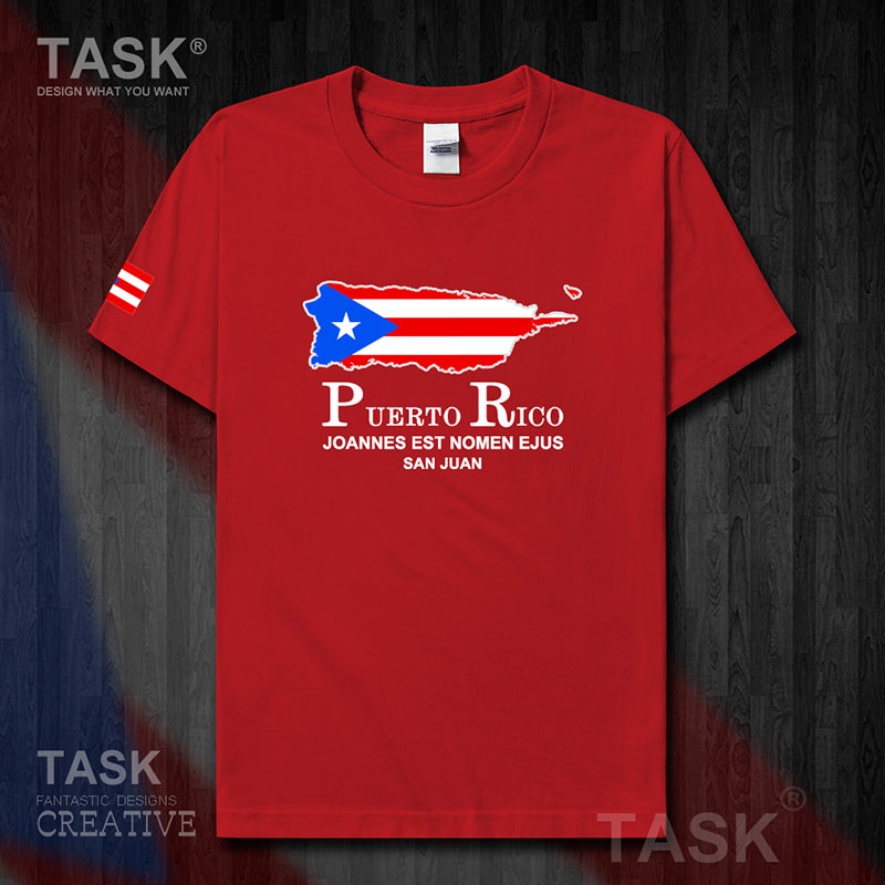 TASK Puerto Rico Puerto Rico Rico Quốc Bản đồ bông ngắn tay áo thun nam và nữ thể thao Lên trên Siapp 50