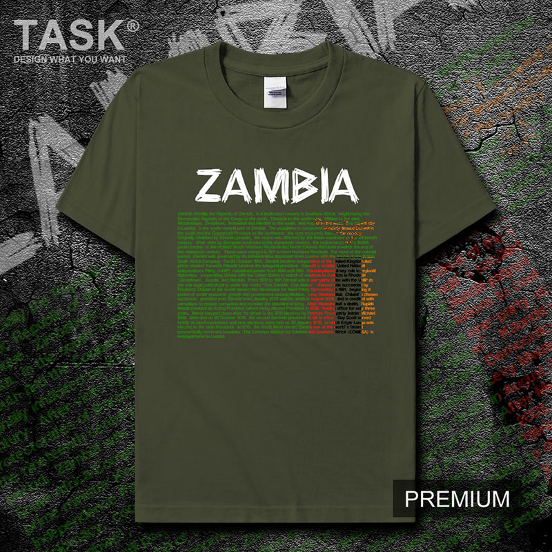 TASK Zambia in bông áo thun nam và bóng đá đội thể thao quốc gia ngắn tay mùa hè của phụ nữ mặc giản dị