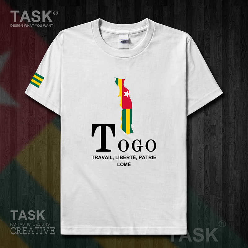 TASK Togo Togo Quốc Bản đồ bông ngắn tay áo thun nam thể thao giản dị mặc Student Slack T-Shirt 50