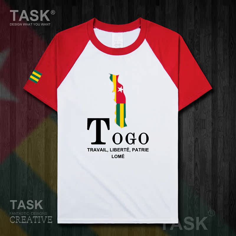 TASK Togo Togo Quốc Bản đồ bông ngắn tay áo thun nam thể thao giản dị mặc Student Slack T-Shirt 50