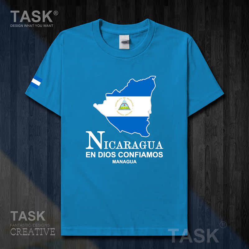 TASK Nicaragua Quốc Bản đồ bông ngắn tay áo thun nam và nữ Casual kích thước lớn ăn mặc mùa hè 50