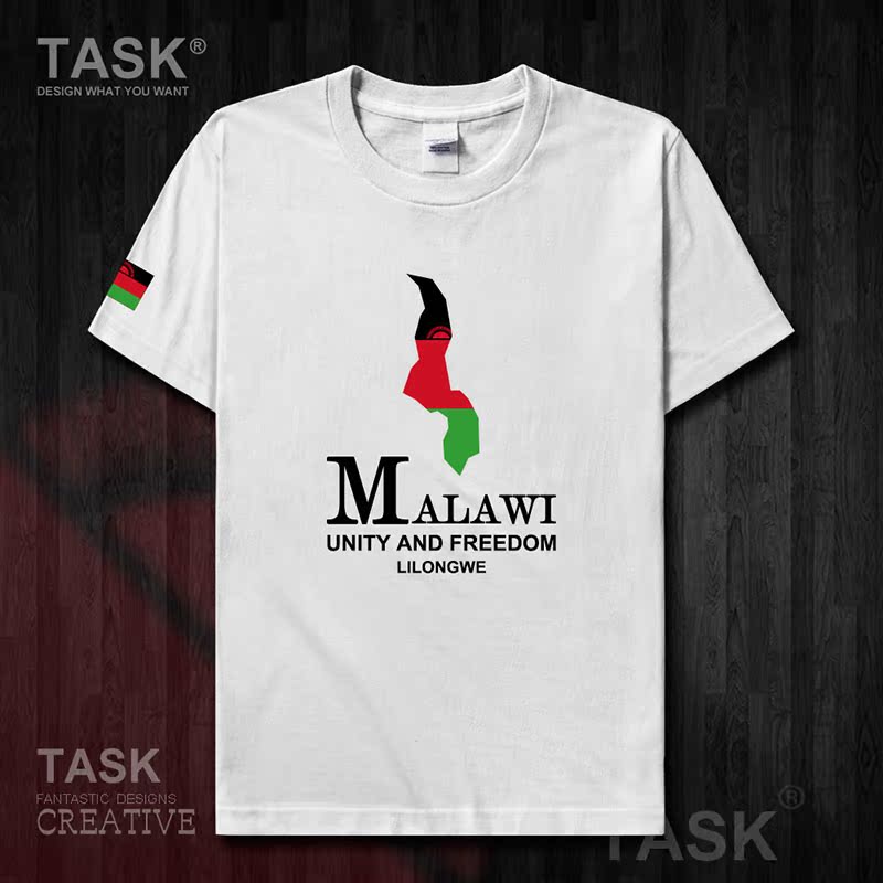 TASK Malawi Quốc Bản đồ bông ngắn tay áo thun áo T-nam và nữ Casual Half-Sleeve in 50