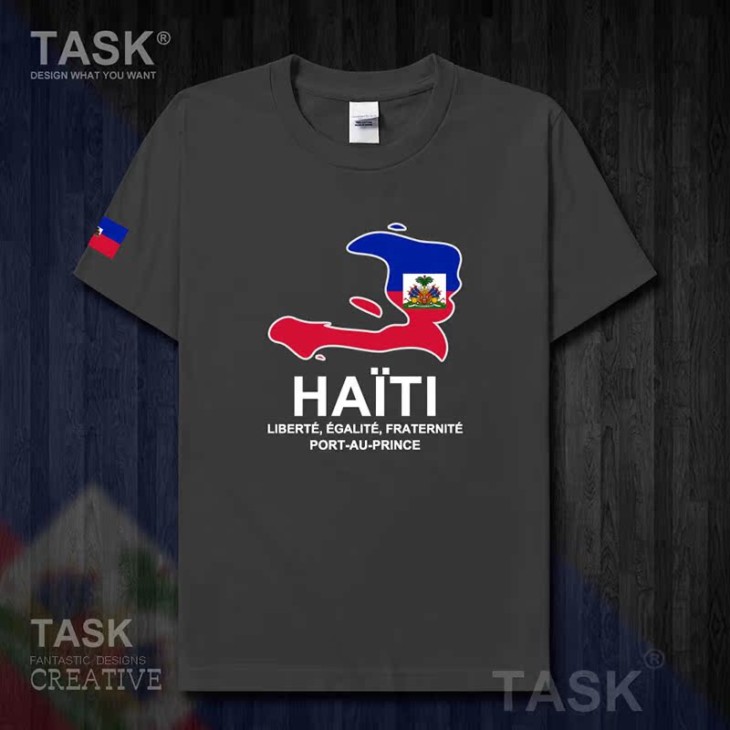 TASK Haiti Quốc Bản đồ Creative bông ngắn tay áo thun nam và nữ Casual thể thao Half-Sleeve Summer 50