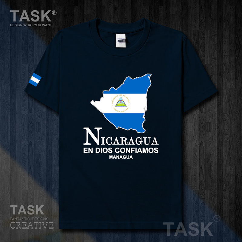 TASK Nicaragua Quốc Bản đồ bông ngắn tay áo thun nam và nữ Casual kích thước lớn ăn mặc mùa hè 50